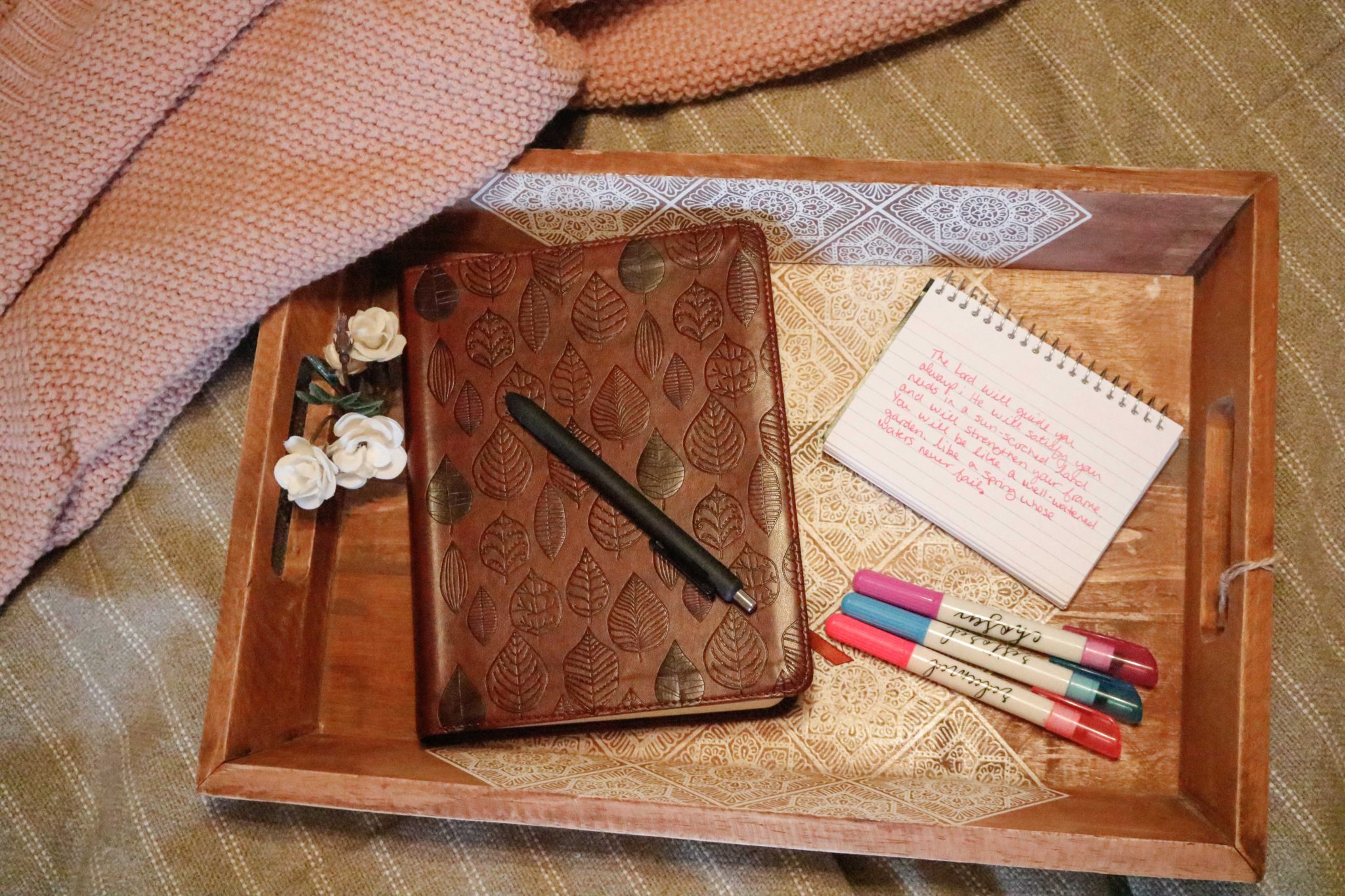 Wooden tray with BIble study tools