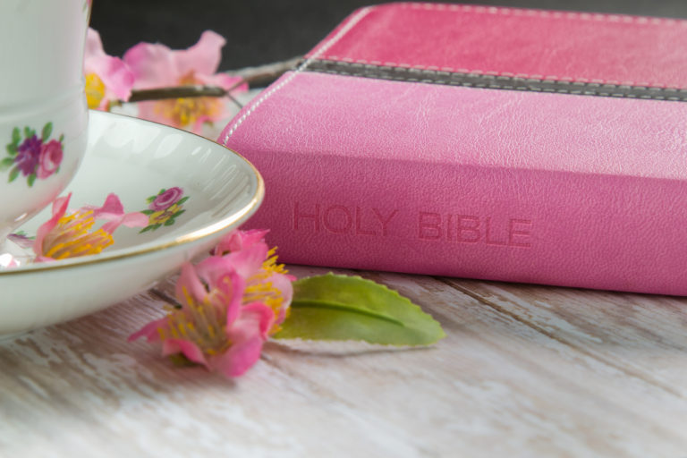 Pink bible with flowers